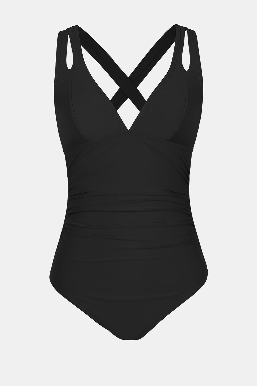 Plunge Paneling Cross Tie Back Long Torso One Piece Swimsuit