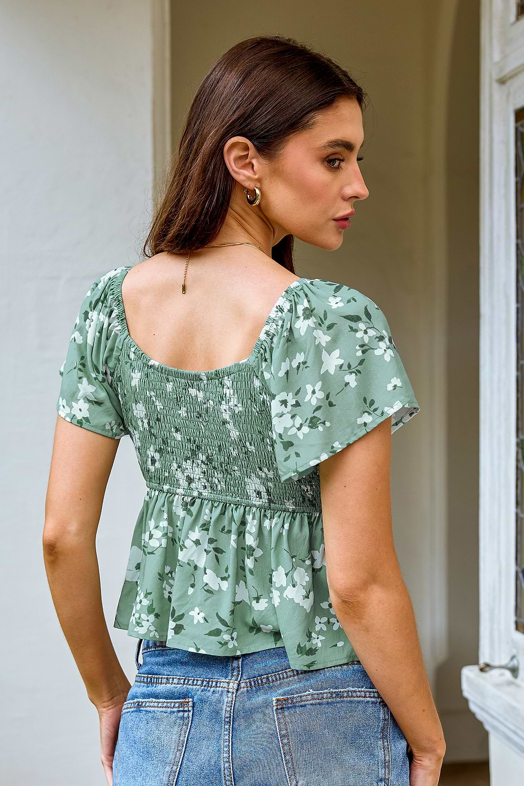 Floral Short Sleeve Peplum Top