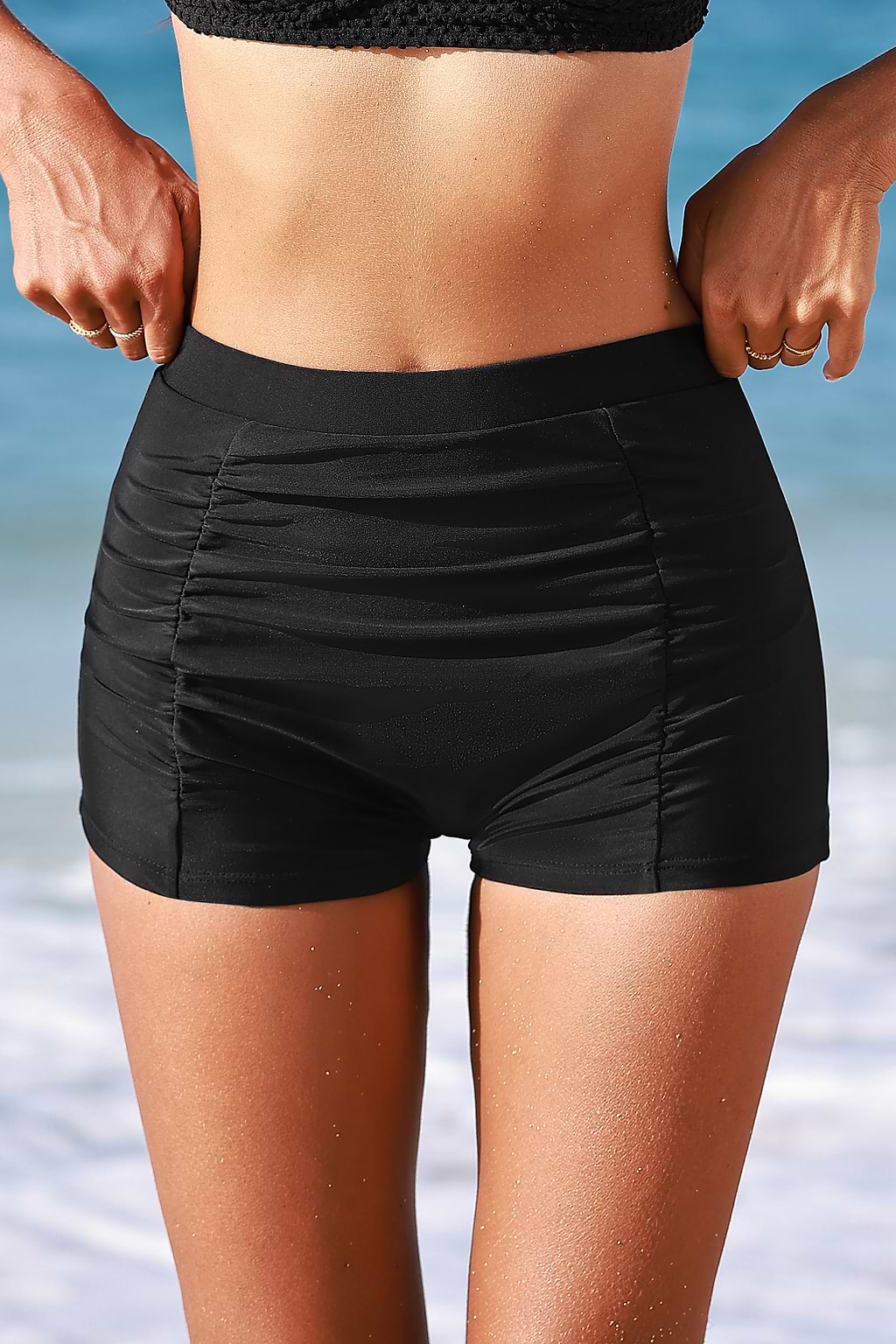 Black High-Waisted Tummy Control Swim Shorts