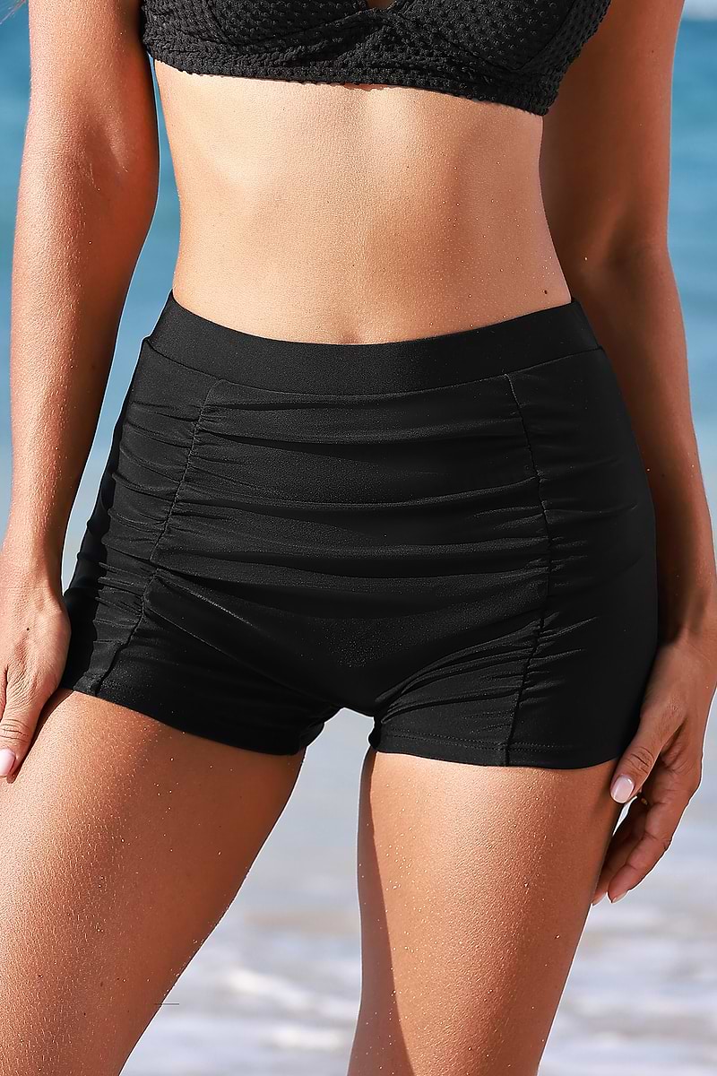 Black High-Waisted Tummy Control Swim Shorts
