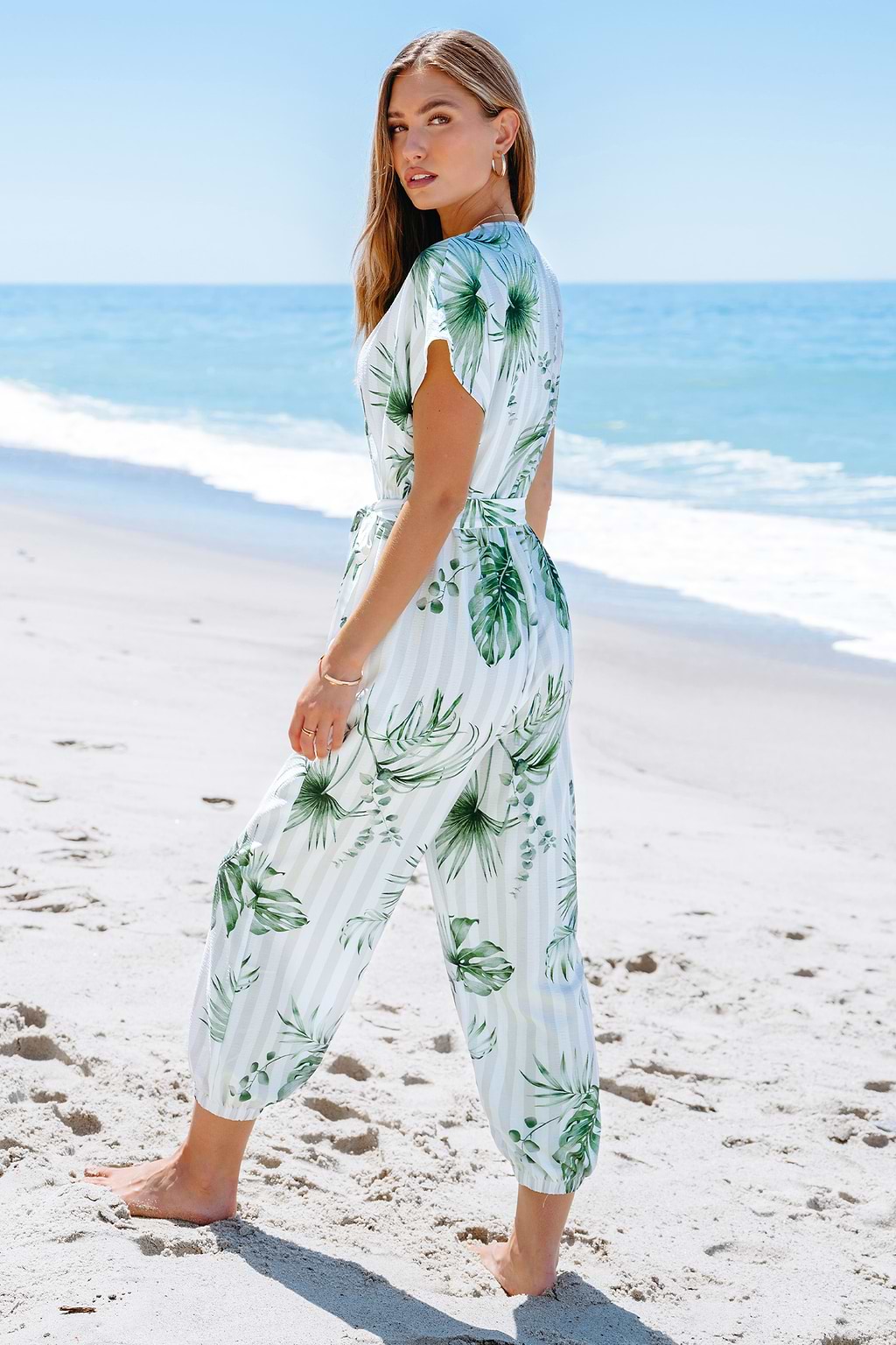 Combinaison de jogging à imprimé feuilles et rayures