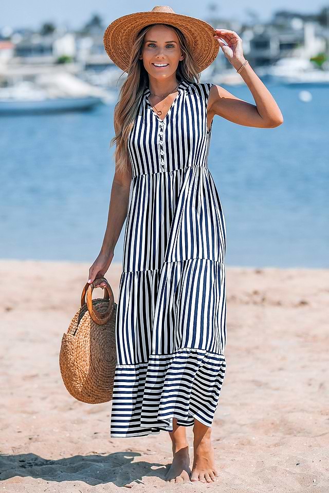 Striped Tiered Ruffled Maxi Dress Striped Tiered Ruffled Maxi Dress