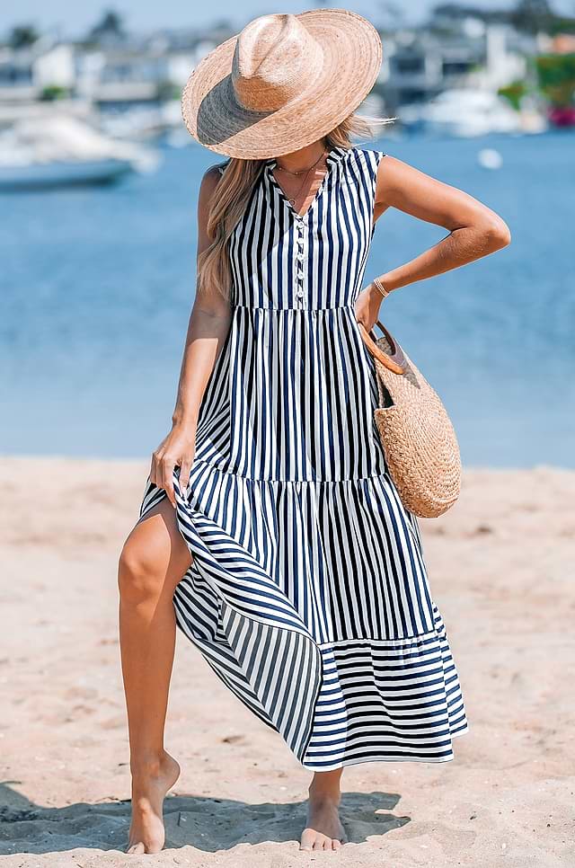 Striped Tiered Ruffled Maxi Dress
