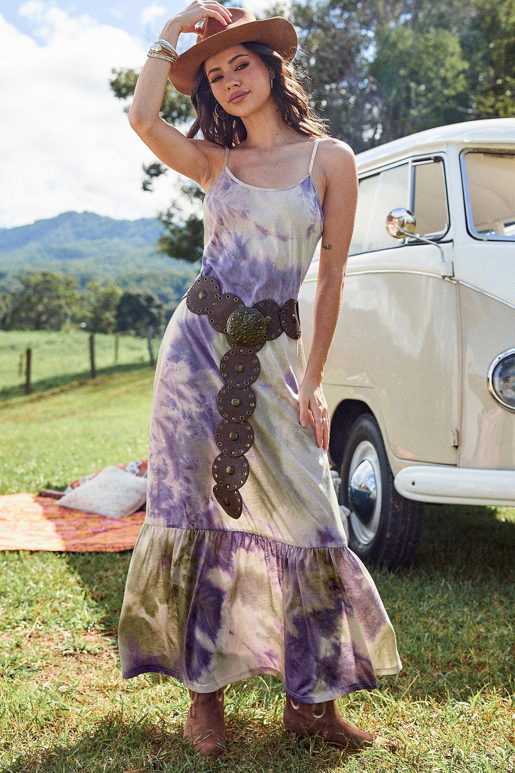 Tie Dye Sleeveless Scoop Neck Maxi Dress
