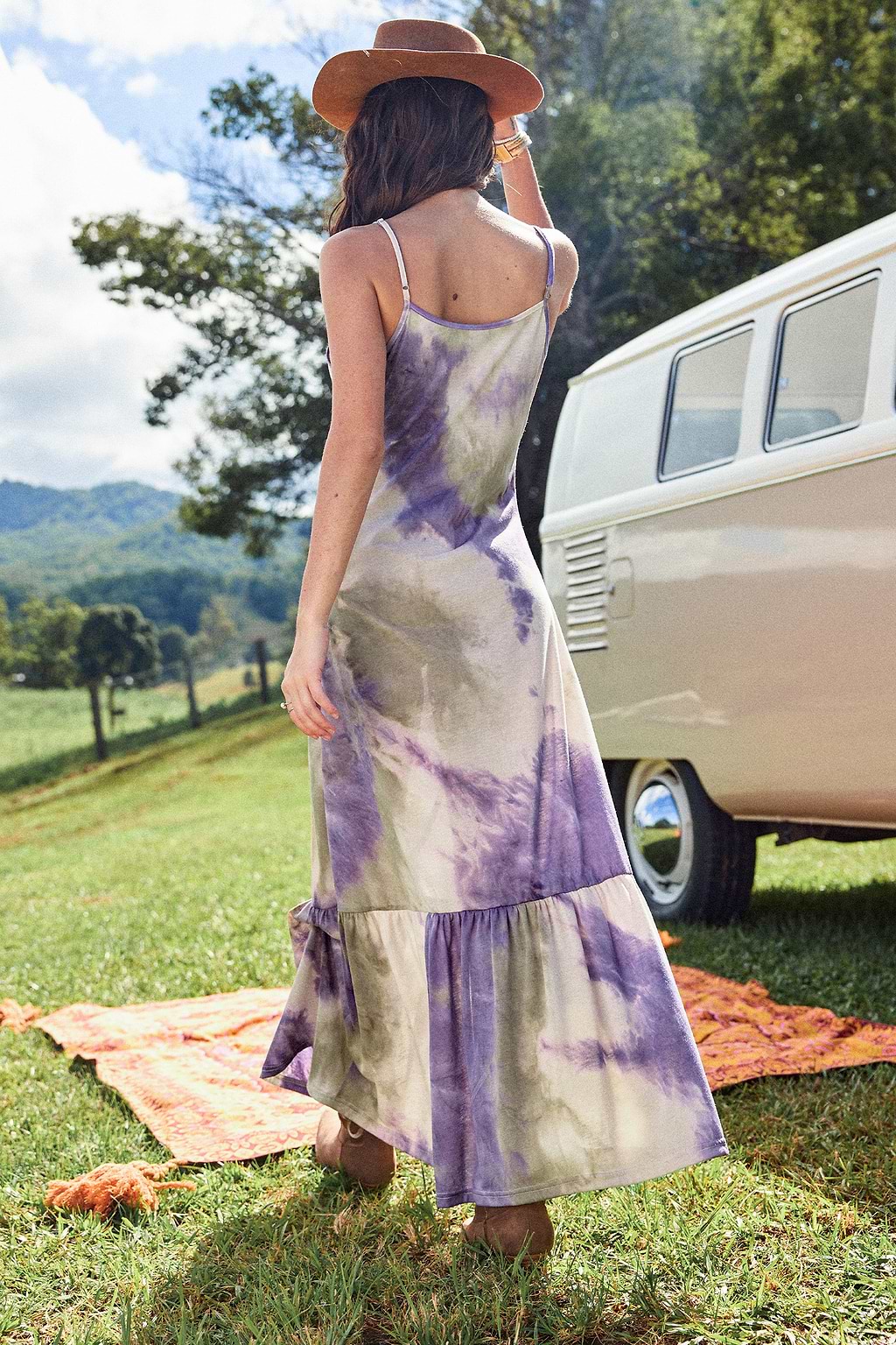 Tie Dye Sleeveless Scoop Neck Maxi Dress