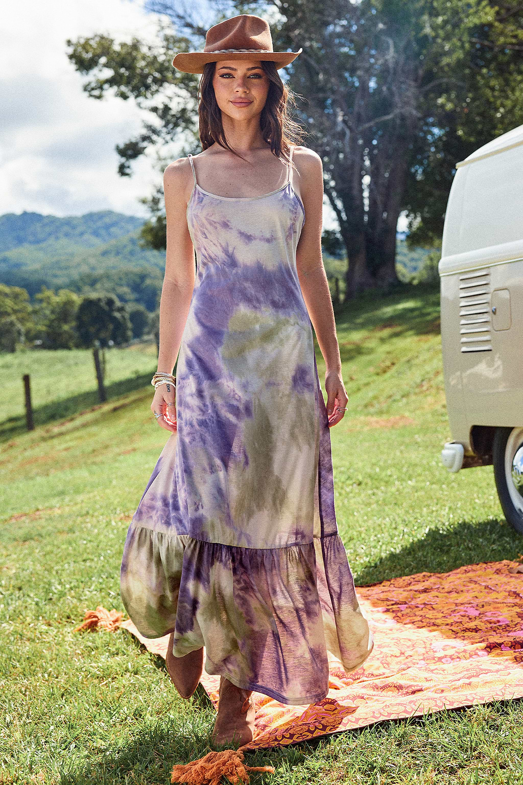 Tie Dye Sleeveless Scoop Neck Maxi Dress