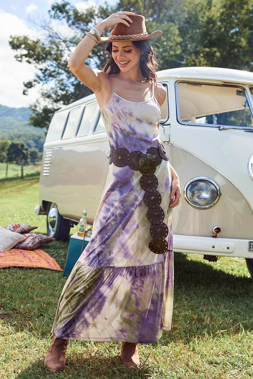 Tie Dye Sleeveless Scoop Neck Maxi Dress
