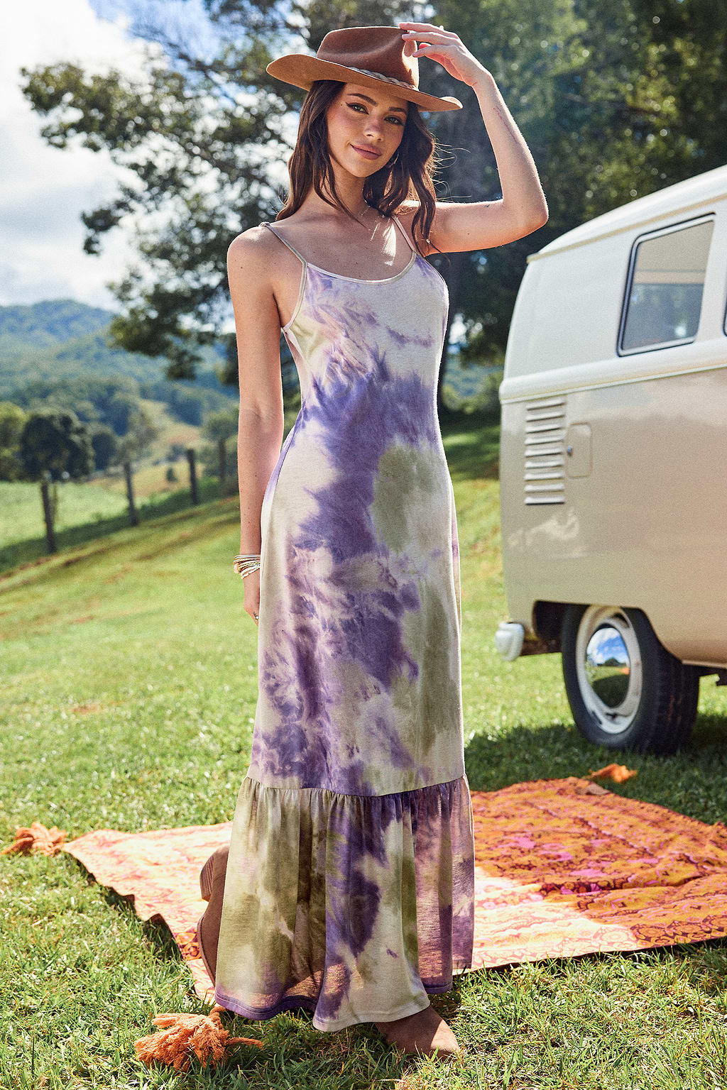 Tie Dye Sleeveless Scoop Neck Maxi Dress