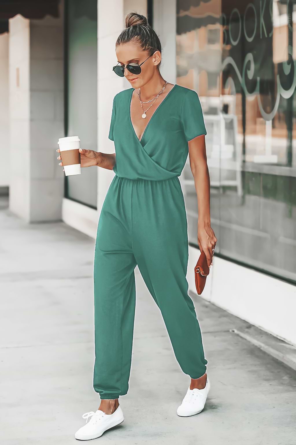 Combinaison de jogging en tricot avec col surplis vert clair