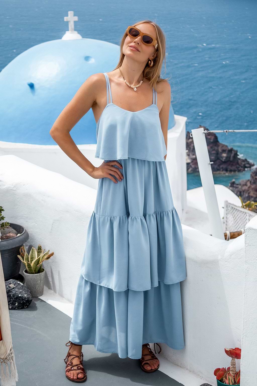 Light Blue Tiered Ruffled Dress