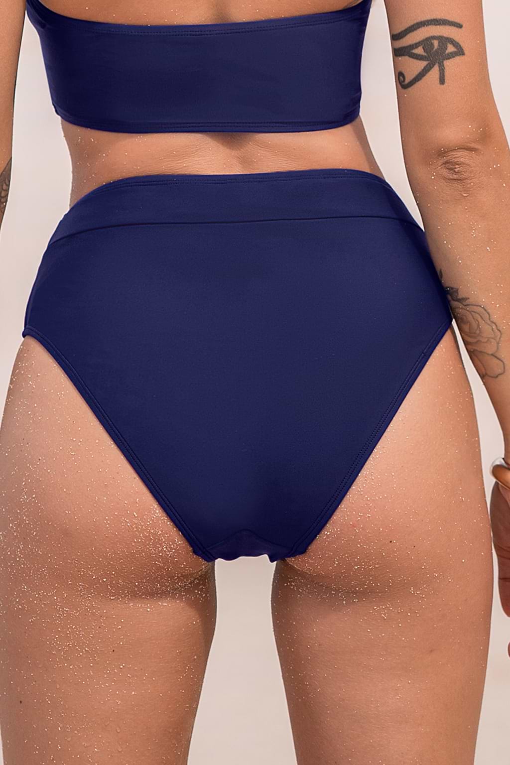 Escaping Navy Banded High-Rise Bikini Bottoms