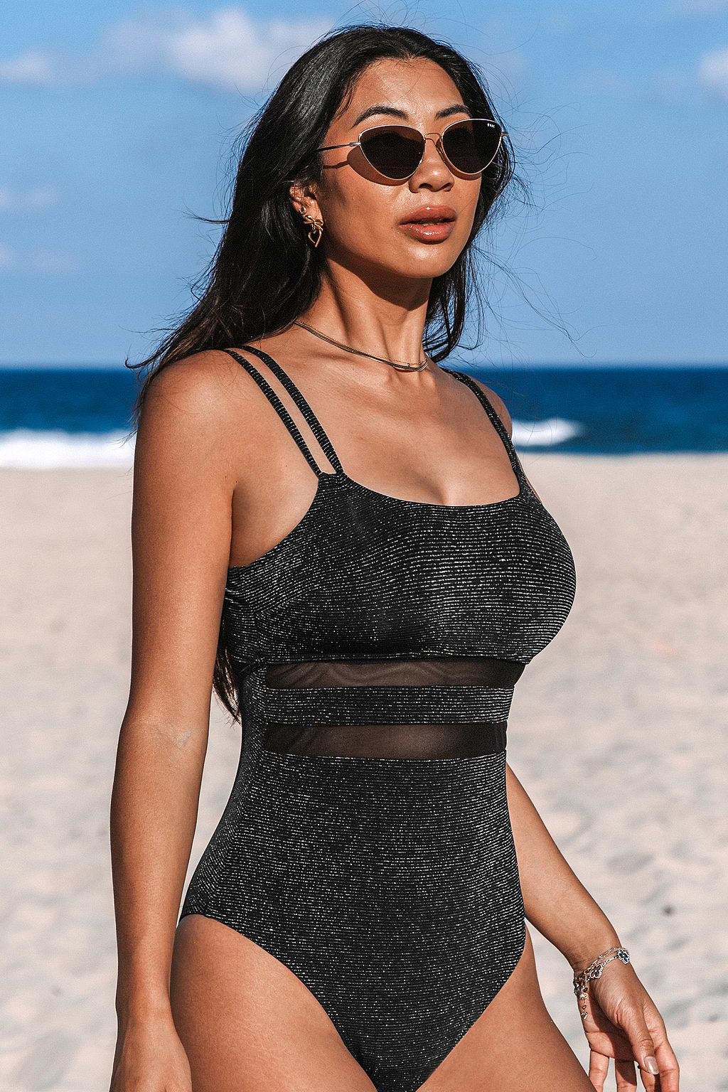 Glitter Lurex Mesh One-Piece Swimsuit