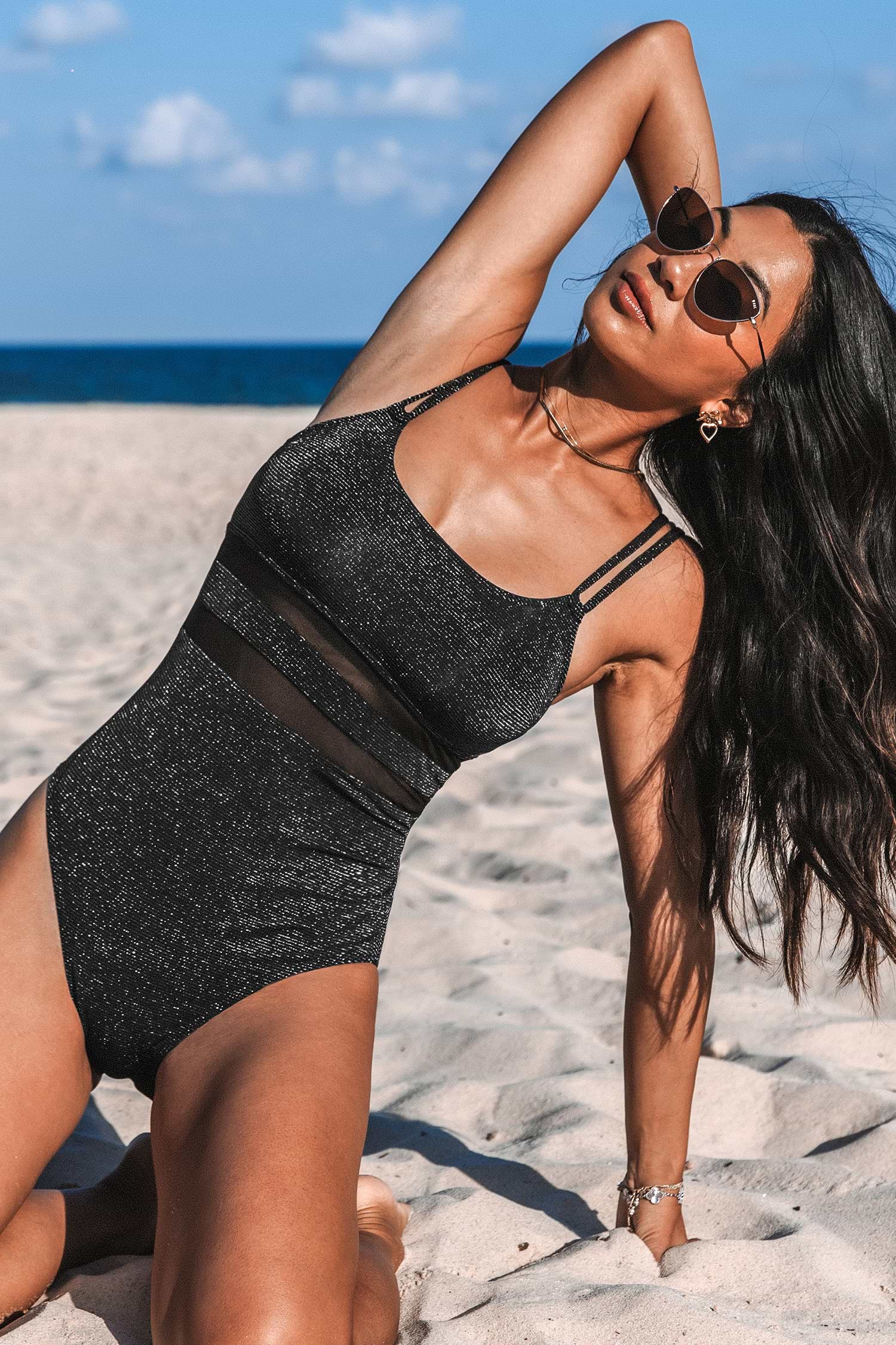 Glitter Lurex Mesh One-Piece Swimsuit
