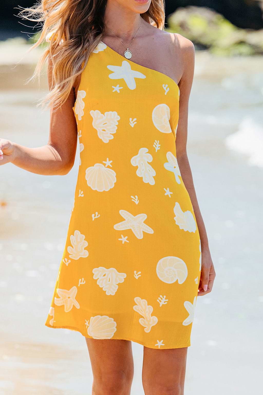 Yellow Nautical One-Shoulder Mini Dress