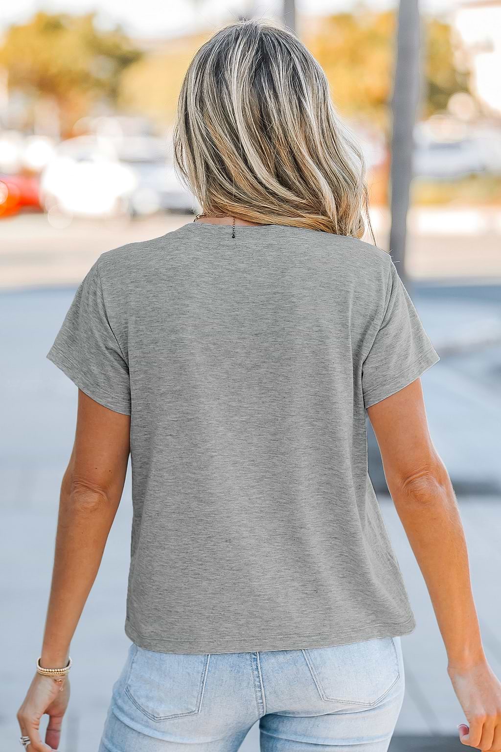 Cotton Grey V-Neck Cutout Tee