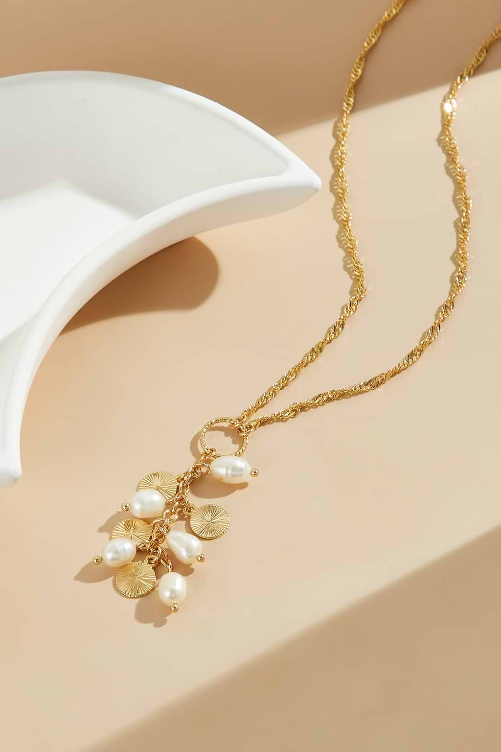 Faux Pearl Gold-Tone Coin Necklace