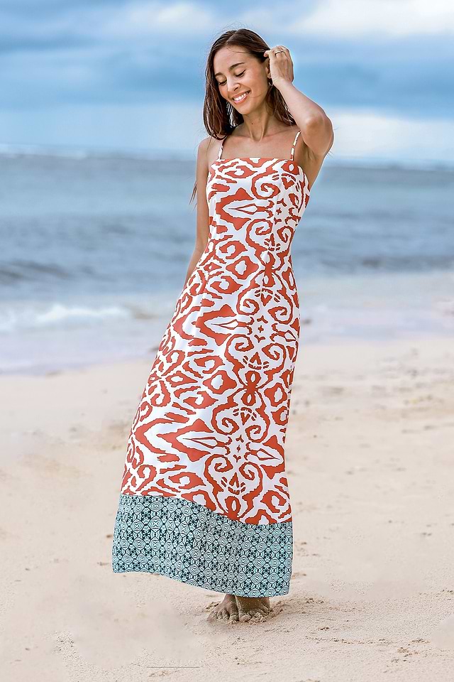 Brown & White Floral Print Maxi Dress