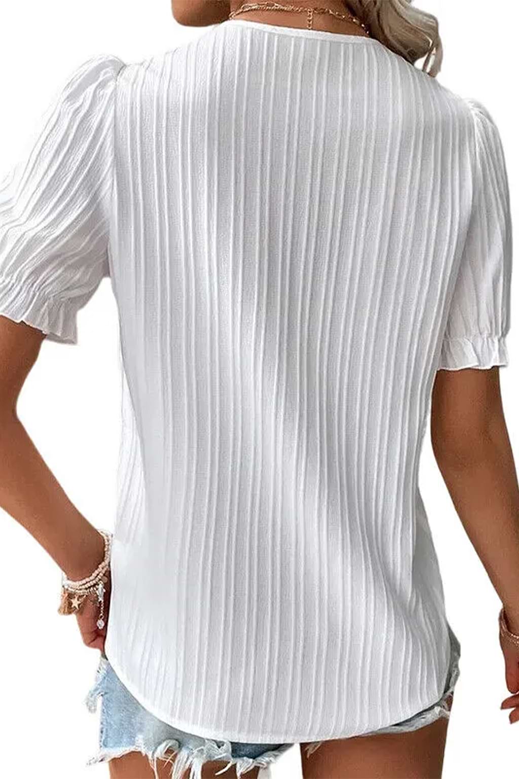 White Bubble Sleeve Lace Top