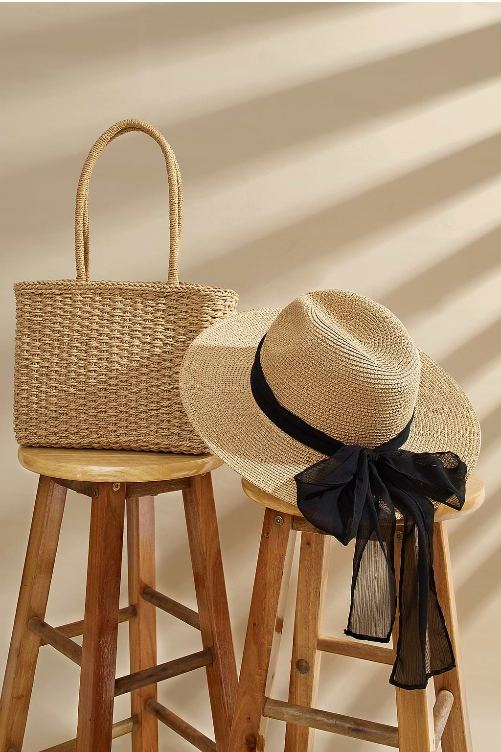 Wide Brim Straw Hat & Tote Set