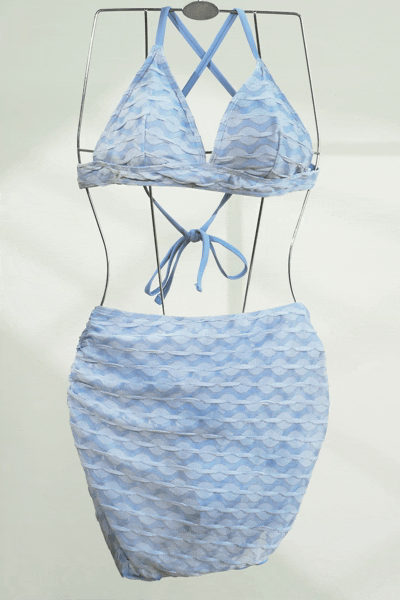 Light Blue Glitter Underwire Bikini Top & Retro Bottoms Set