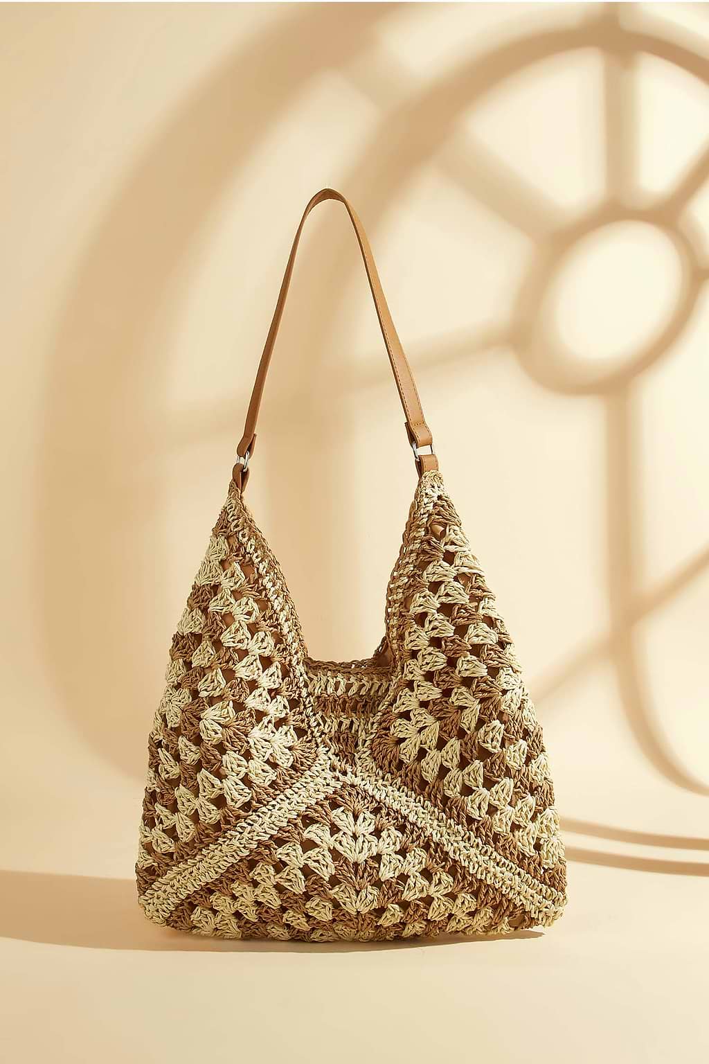 Tan & Beige Crochet Bucket Bag