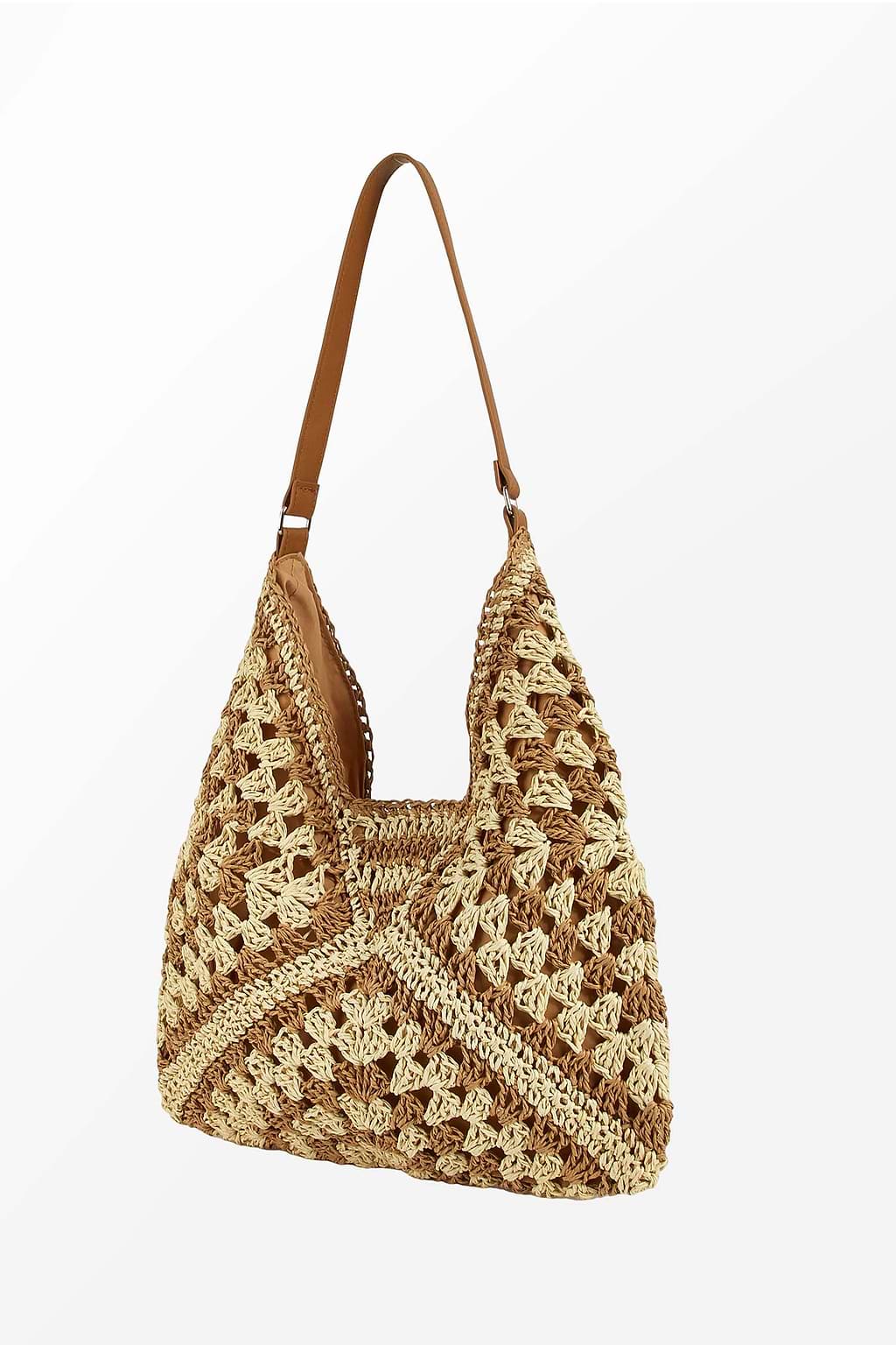 Tan & Beige Crochet Bucket Bag
