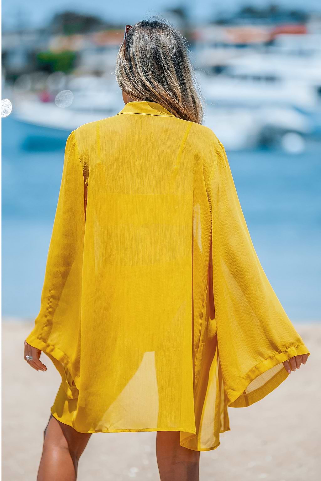Haut cover up à manches évasées en chiffon jaune