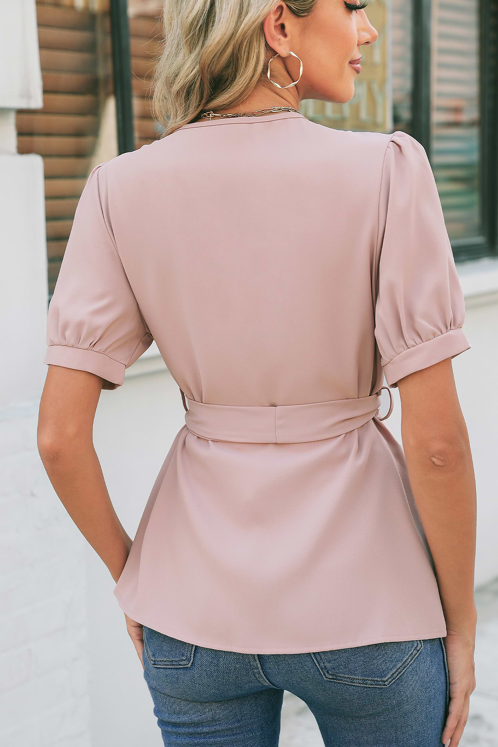 Rose Puff Sleeve Wrap Blouse