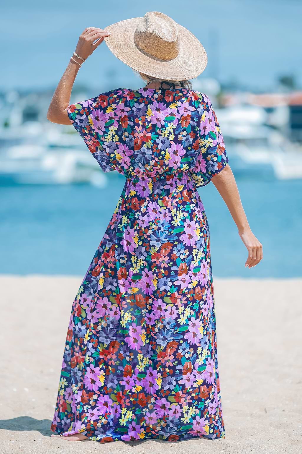 Ditsy Floral Tie Front Kimono Cover-Up