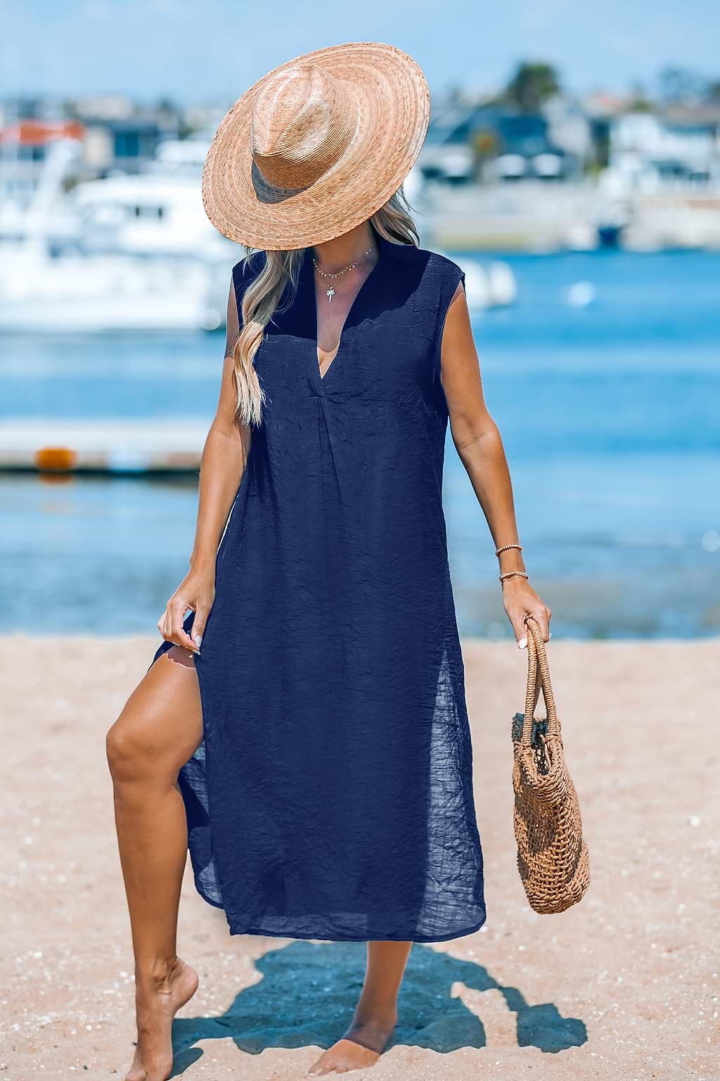 Marineblaues Cover-Up-Midikleid