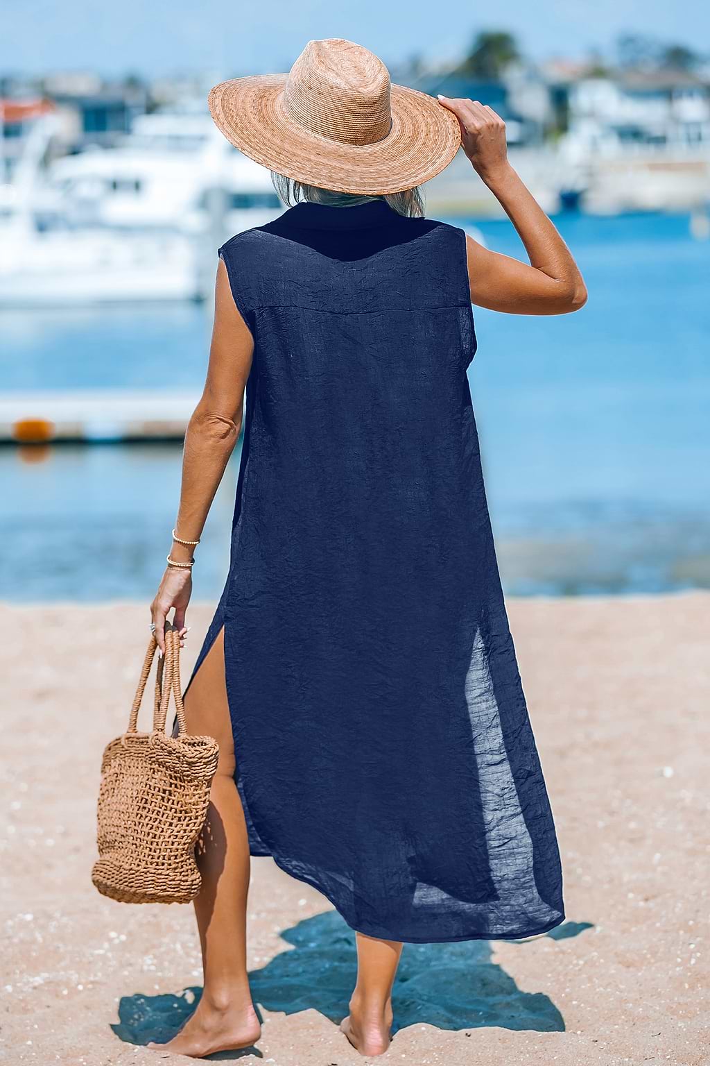 Marineblaues Cover-Up-Midikleid