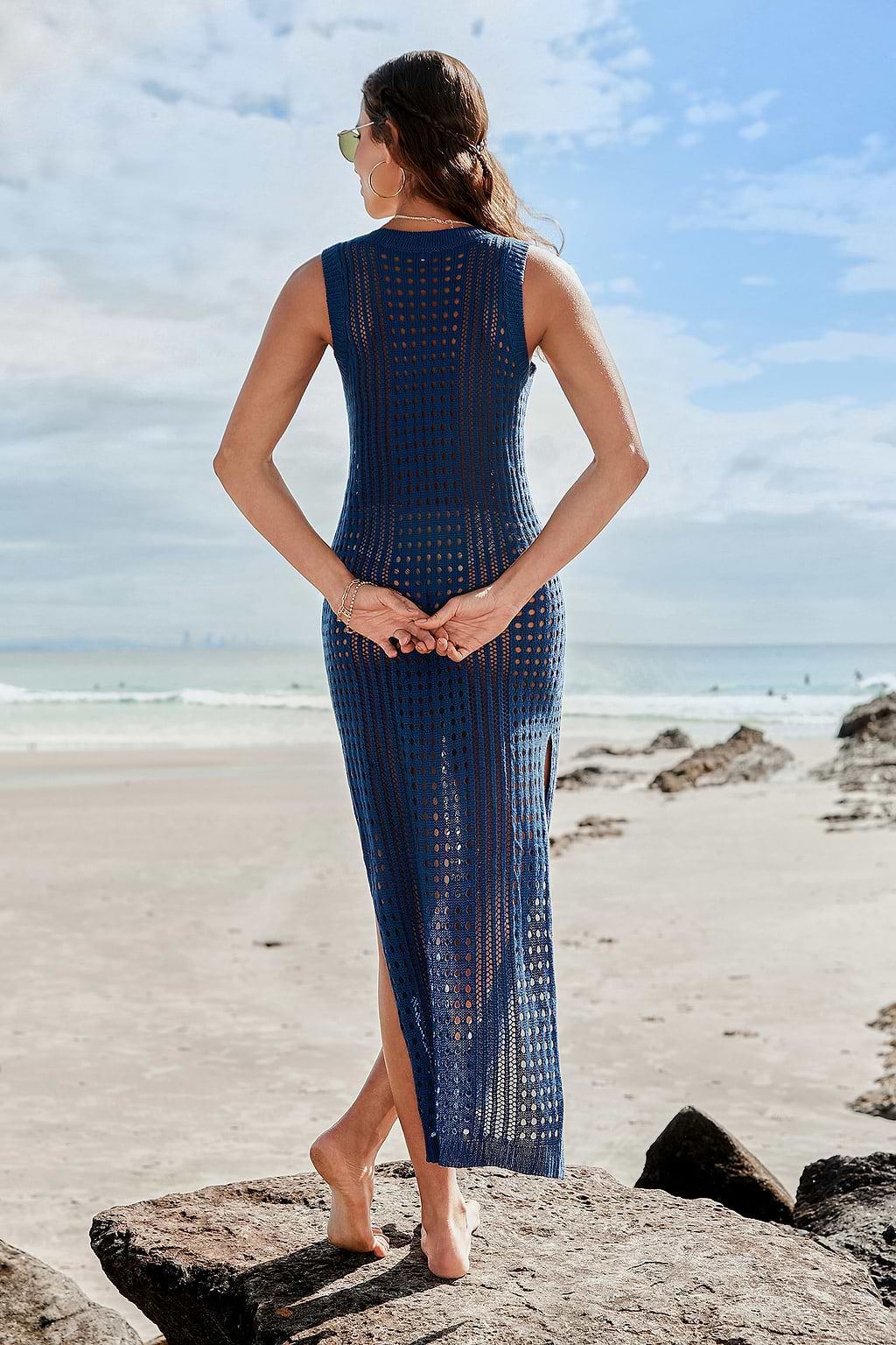 Navy Open-Knit Cover-Up Dress