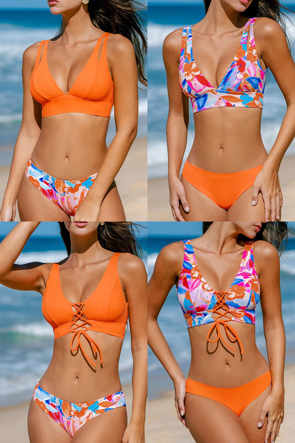 Colorful Leaves Reversible Bikini Top & Standard Bottoms Set