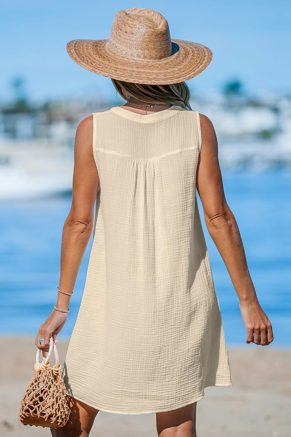 Apricot Sleeveless V-Neck Cover-Up Mini Dress