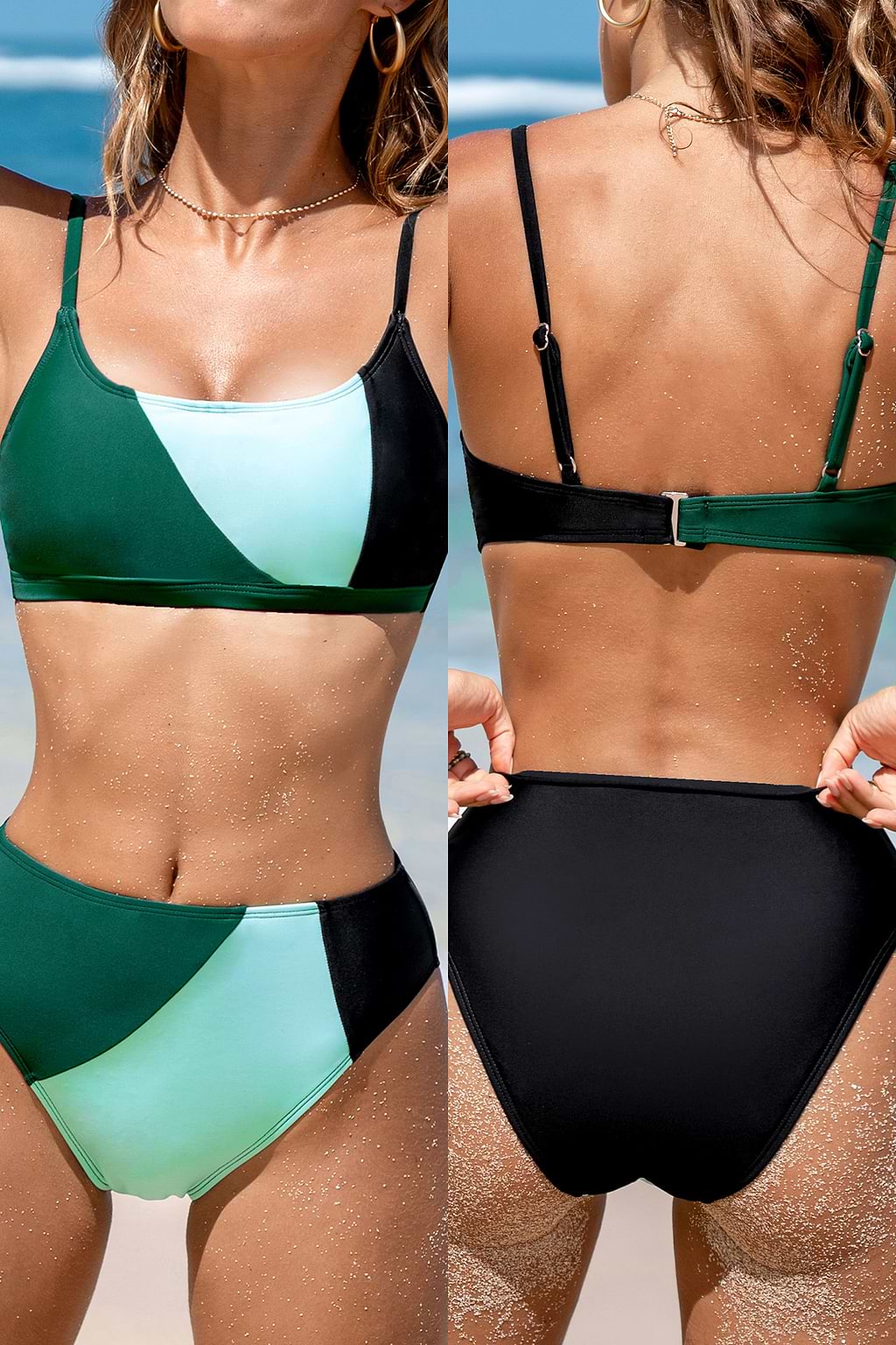 Geo Colorblock Square Neck Bikini Top