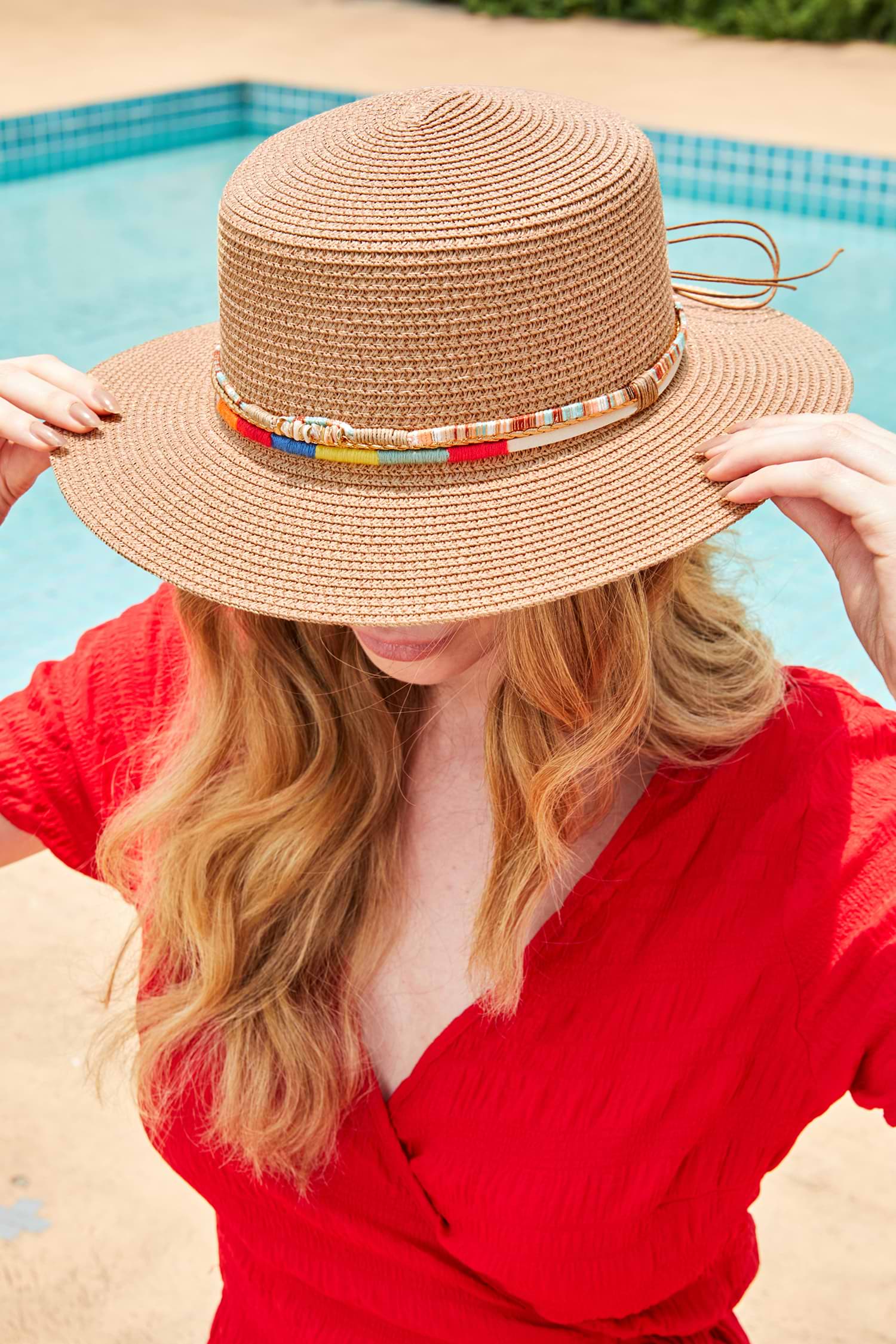 Decorative Band Straw Boater Hat