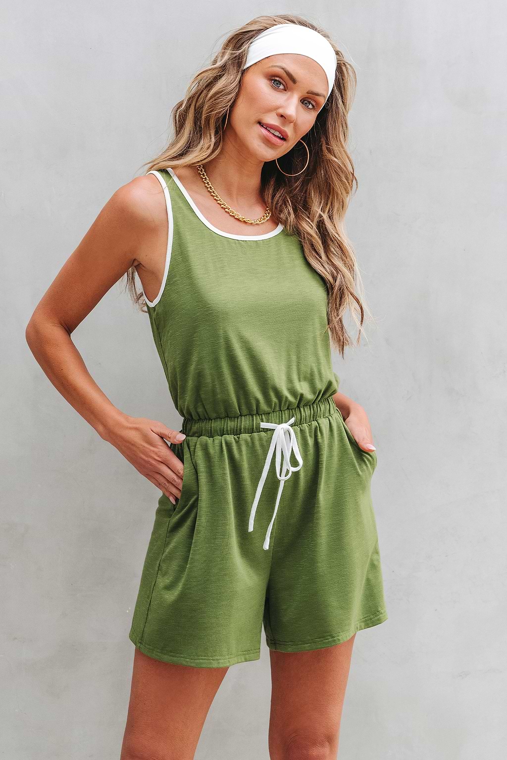 Forest Green Drawstring Waist Romper