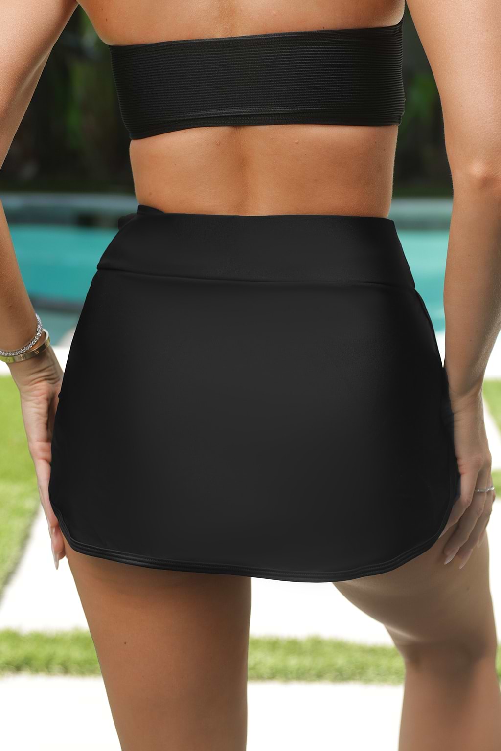 Black High-Rise Retro Swim Skirt