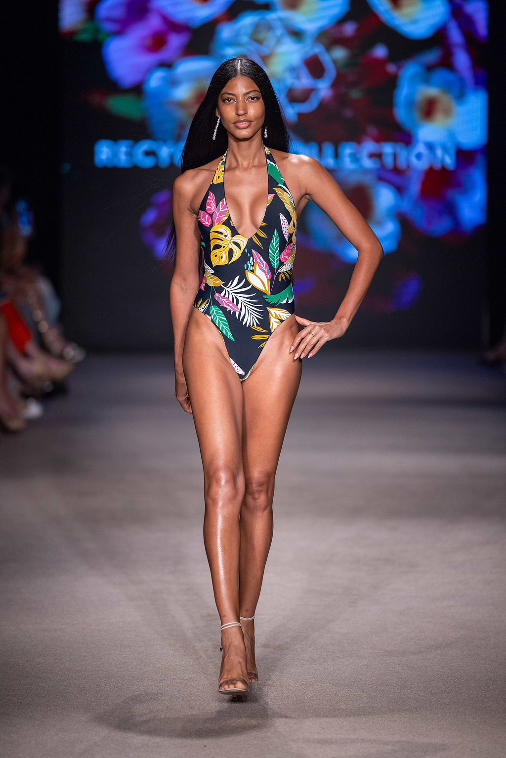 Recycled Escaping Reversible Plunging Halter One-Piece