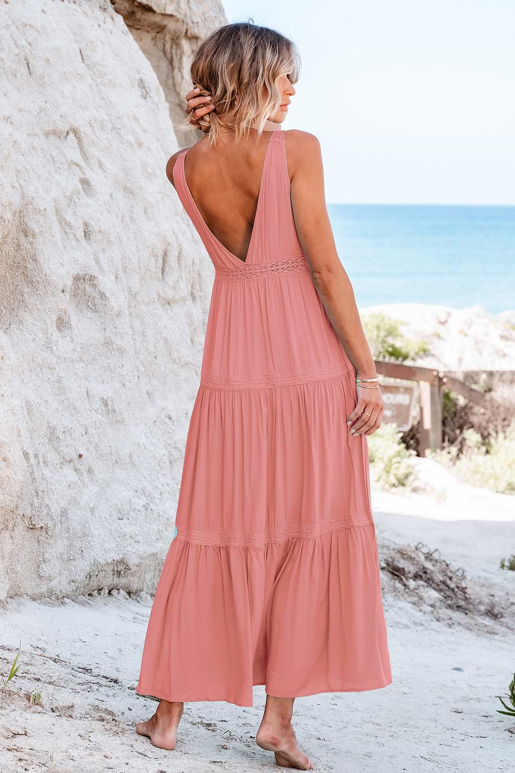 Crochet Lace Trim Maxi Dress