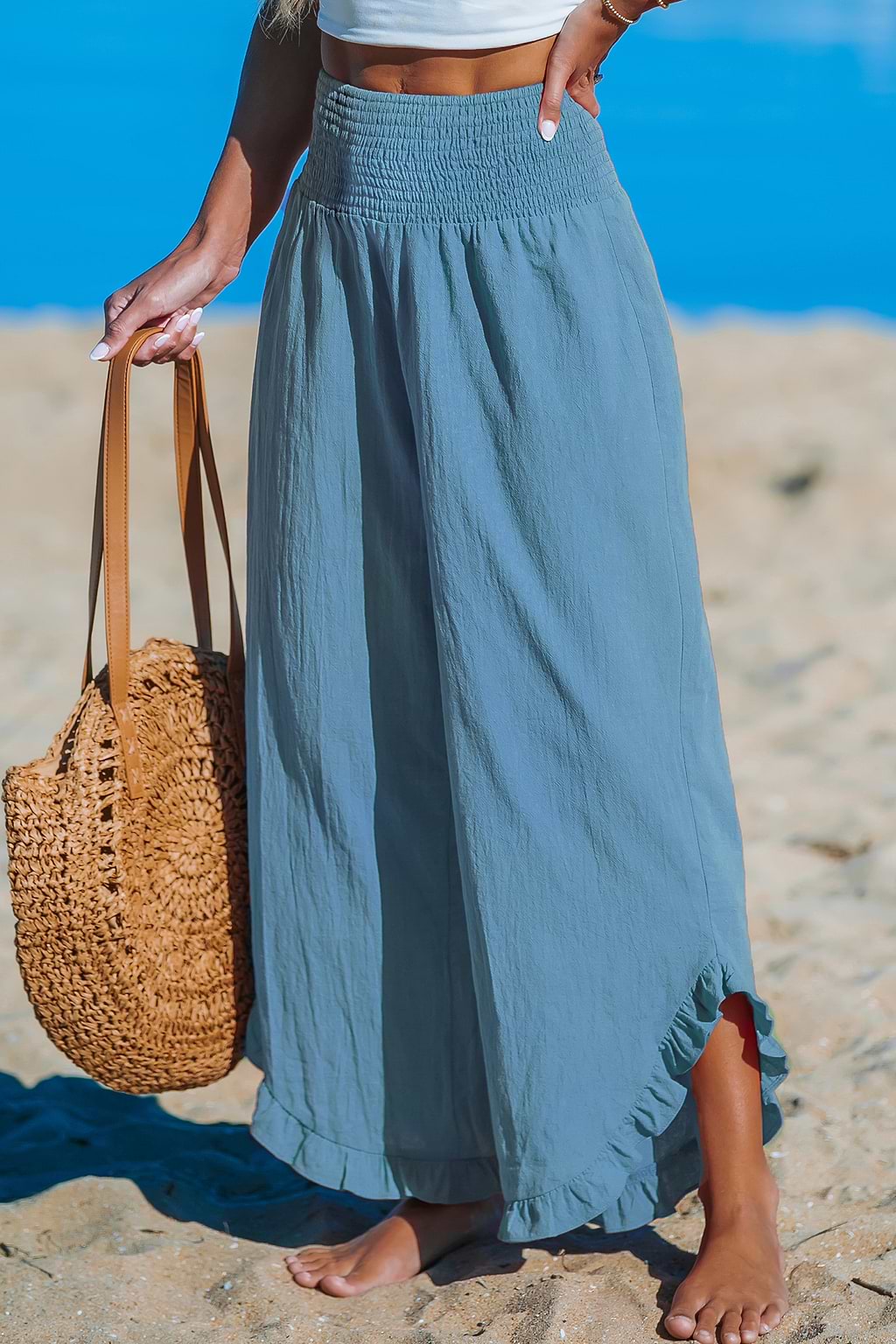 Aqua geplooide broek met plooien