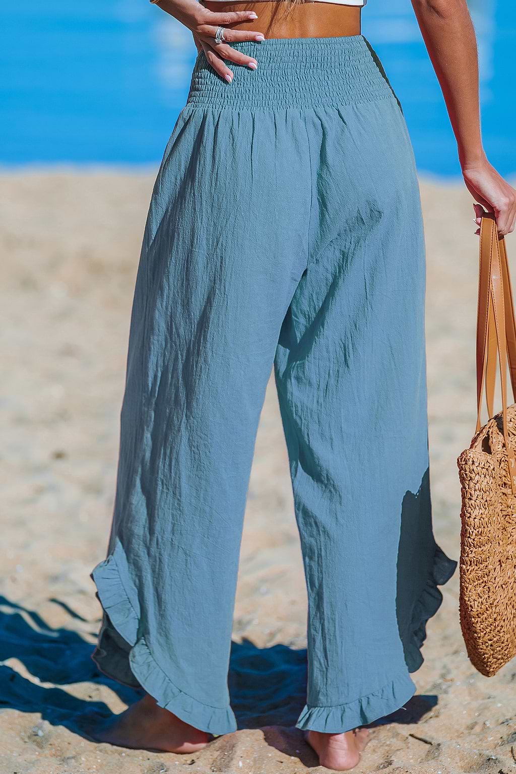 Aqua geplooide broek met plooien