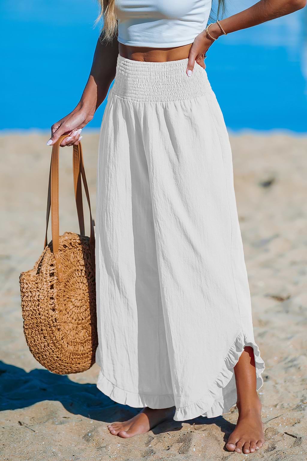 Gesmokte Palazzo-broek met hoge taille