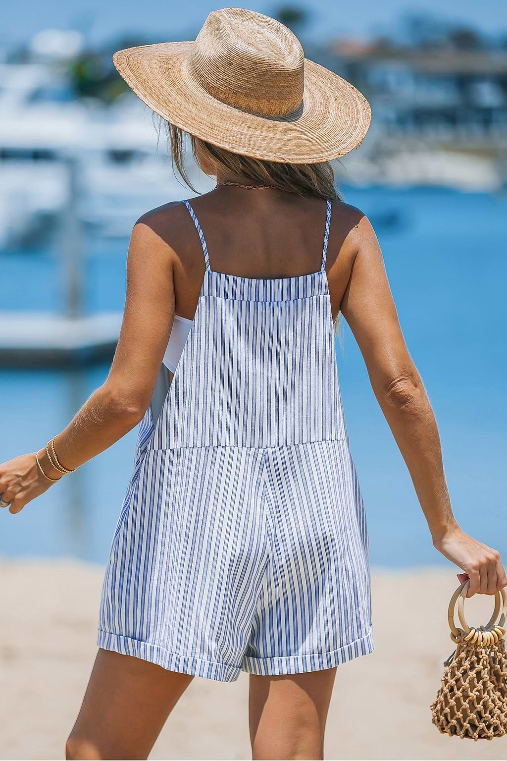 Light Blue Striped Straight Leg Shortalls