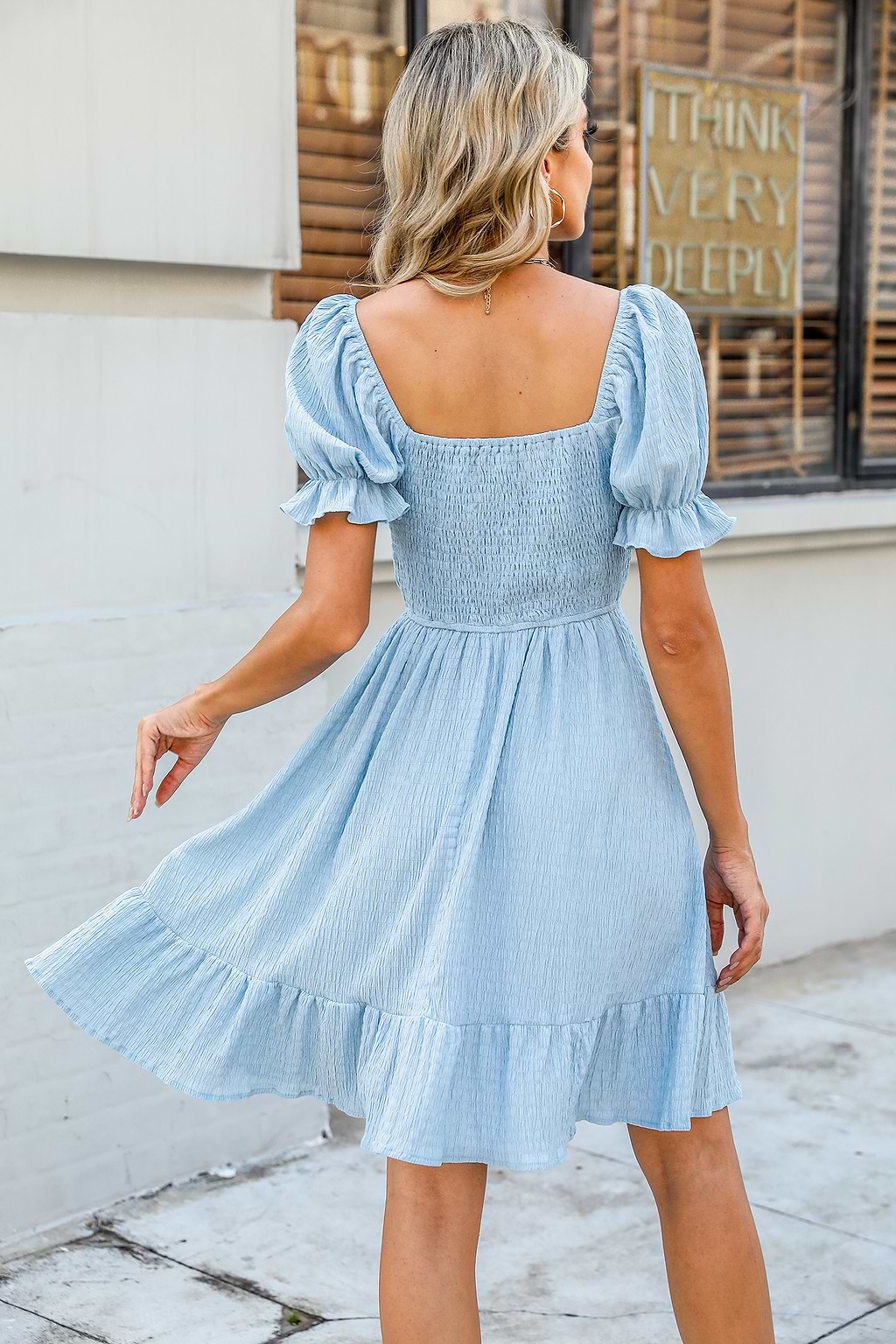 Baby Blue Square Neck Puff Sleeve Mini Milkmaid Dress