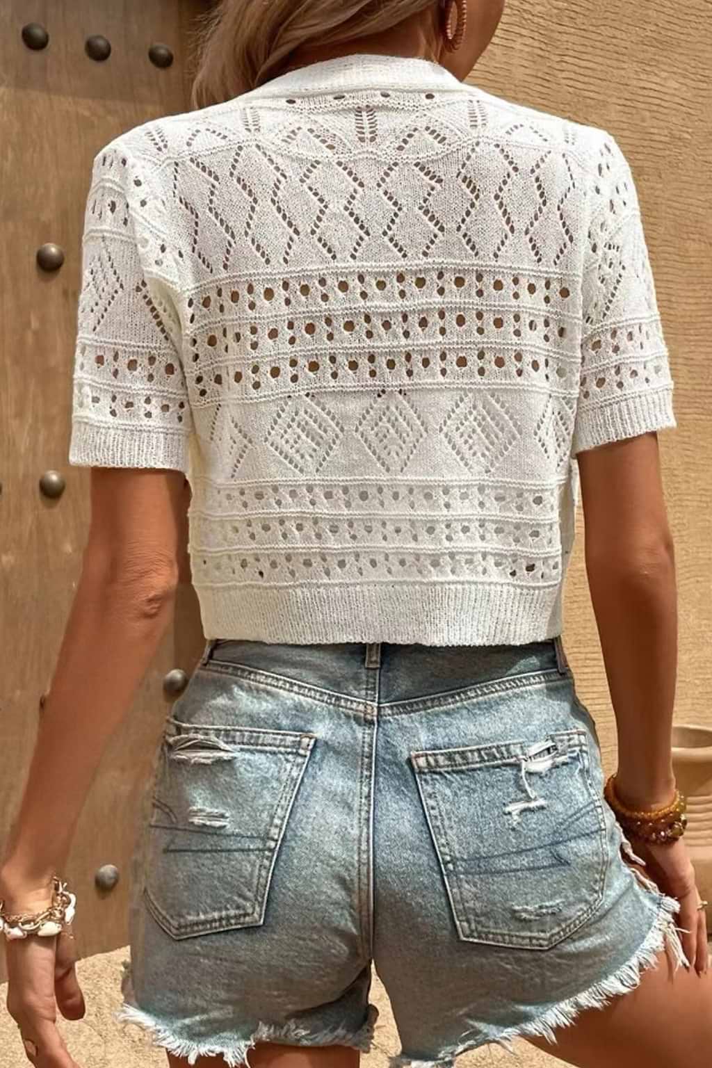 Weißer Kurzarm-Knopf-Cardigan