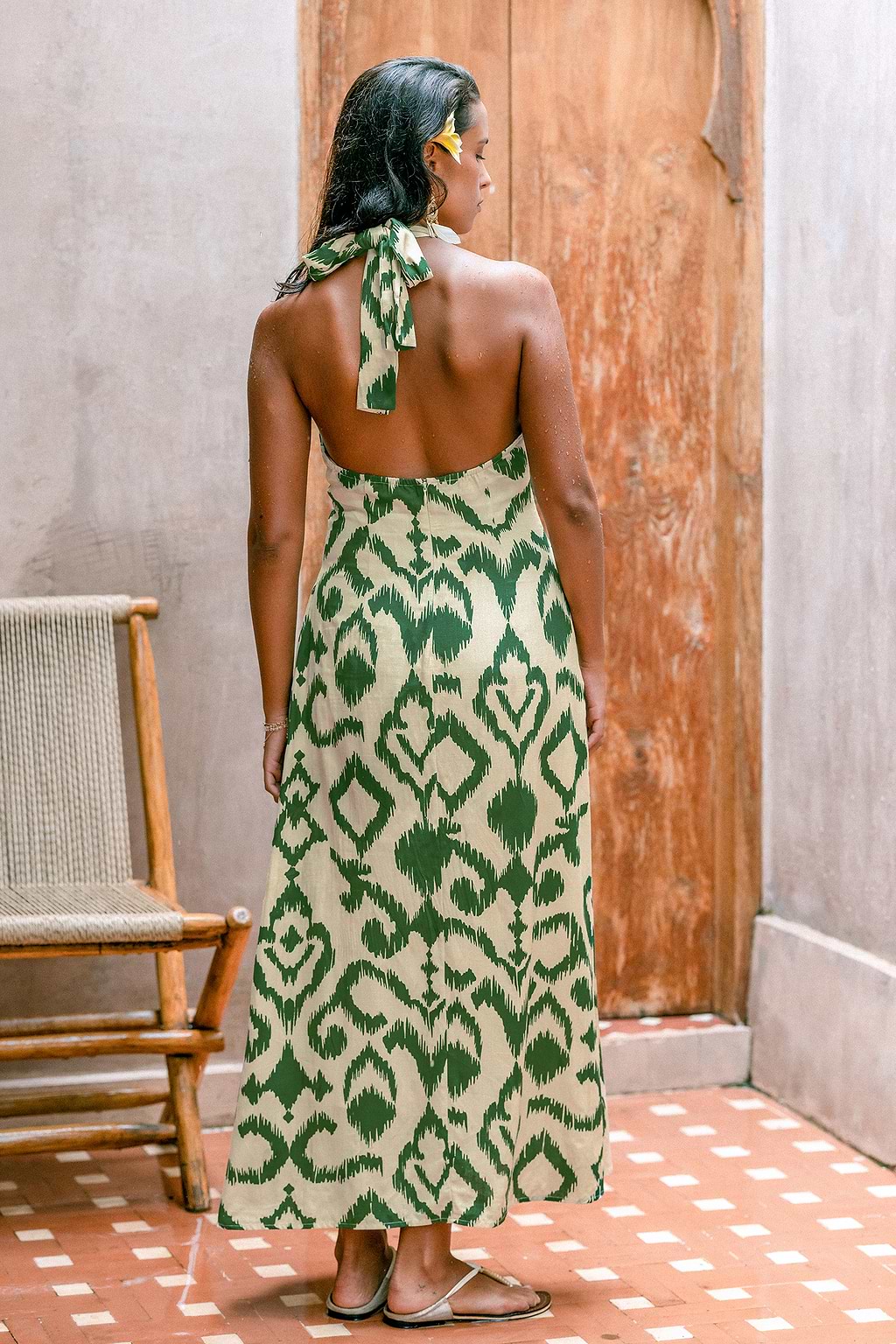 Geoprint Neckholder Maxikleid mit Ausschnitt