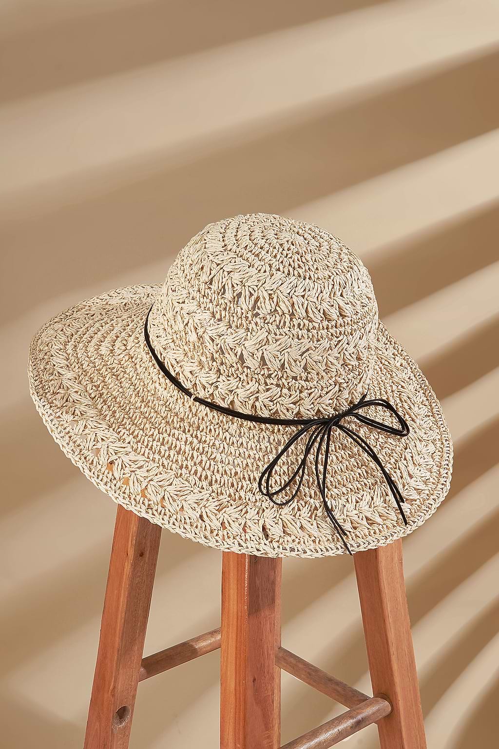 Decorative Band Beige Straw Hat