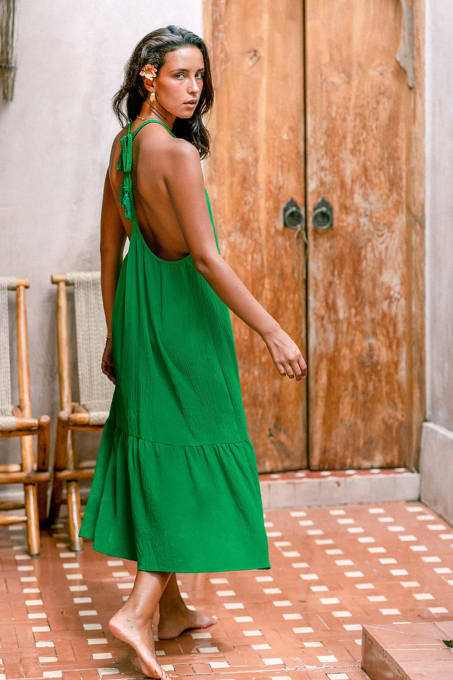 navy blue dress for baby girl Dreamy Romance Forest Green Backless Maxi Dress main image 1