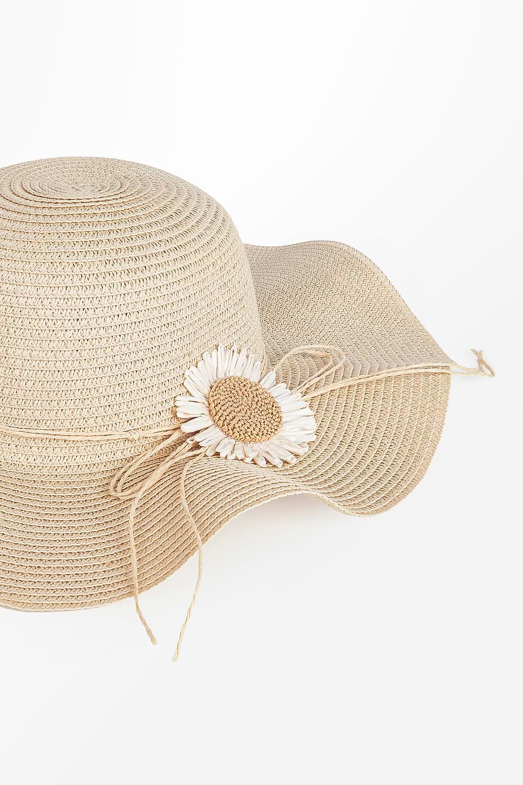 Sombrero de paja de ala ancha ondulado neutro